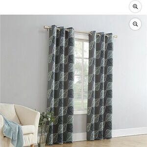 Mainstays Gray and White Leaf Pattern Curtains- 6 panels